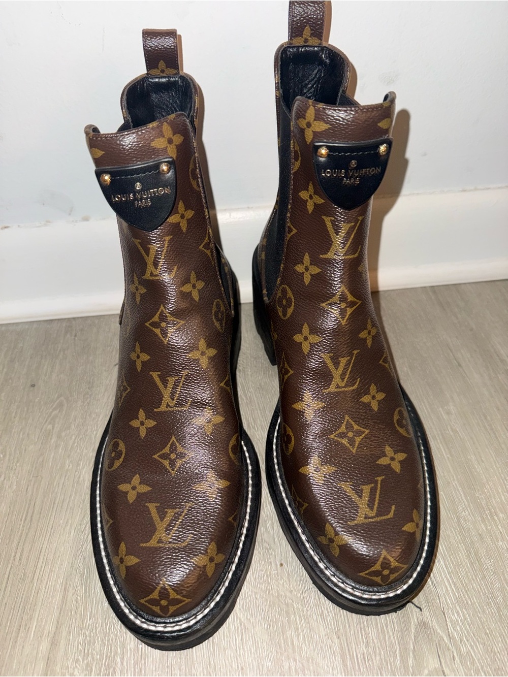 Louis Vuitton Patent Monogram Beaubourg Ankle Boots
